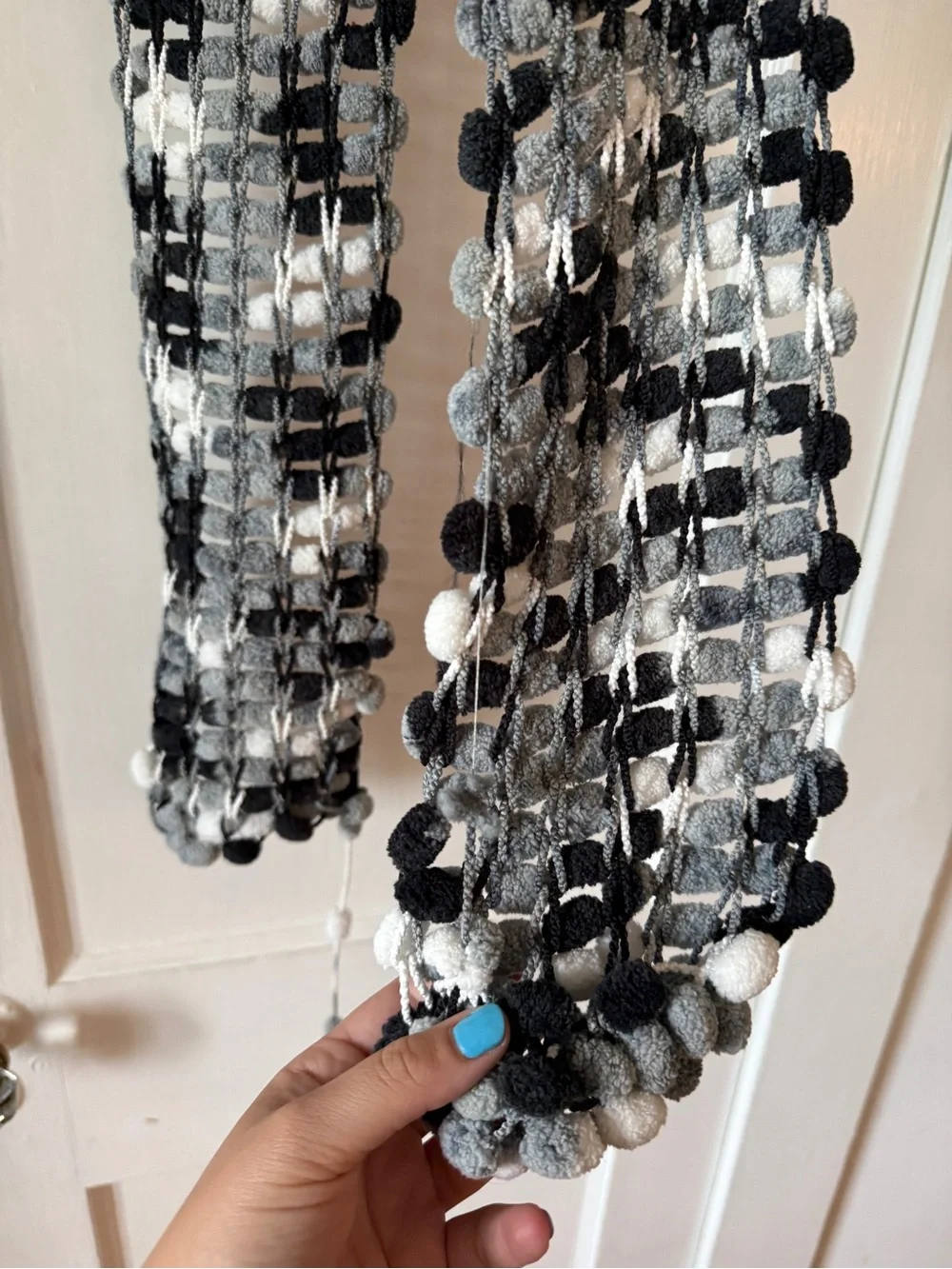 Handcrafted Black & Gray Pom Knit Scarf - Unbranded